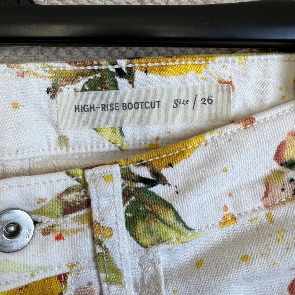 Anthropologie Pilcro High-Rise Bootcut Lemon Grove Print White Jeans Size 26 - Picture 7 of 10